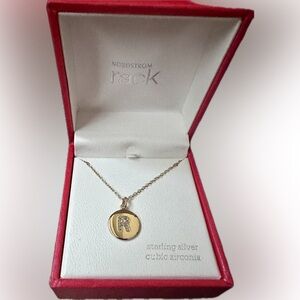 Nordstrom sterling silver/gold over & cubic zirc initial necklace Letter R
